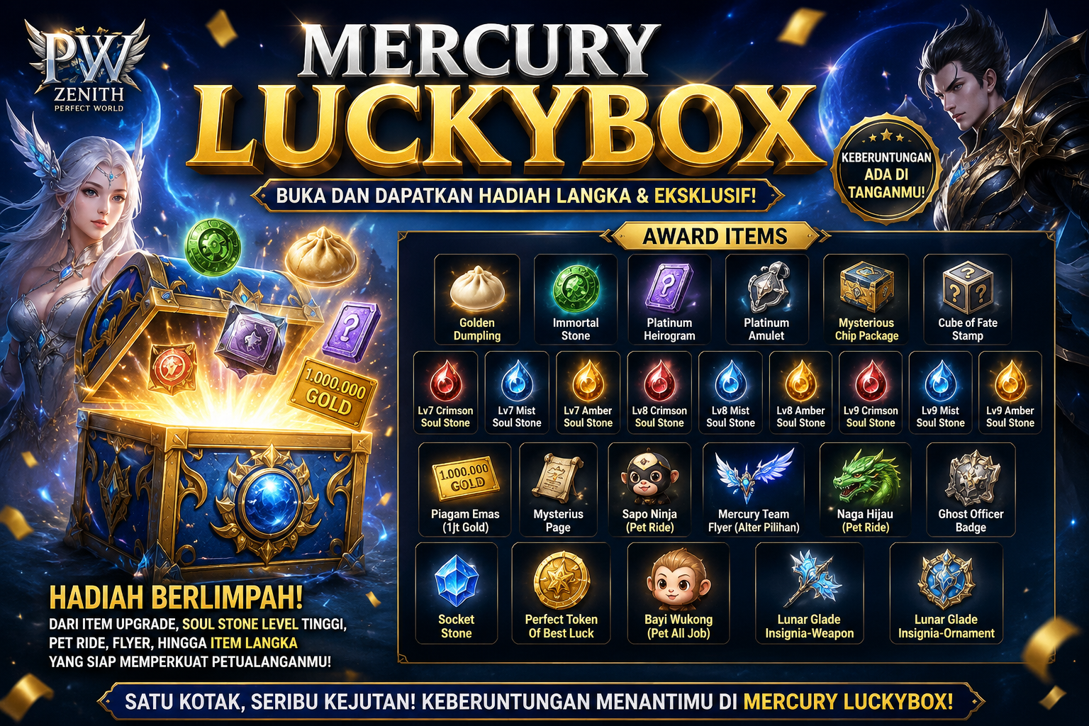 Mercury Luckybox Hadir di PW Zenith! Kesempatan Mendapatkan Item Rare, Flyer, Pet Ride, dan Lunar Insignia